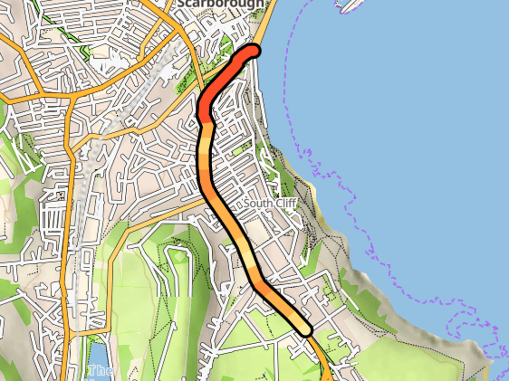 Filey Road vanuit Scarborough Beach - Profiel van de beklimming